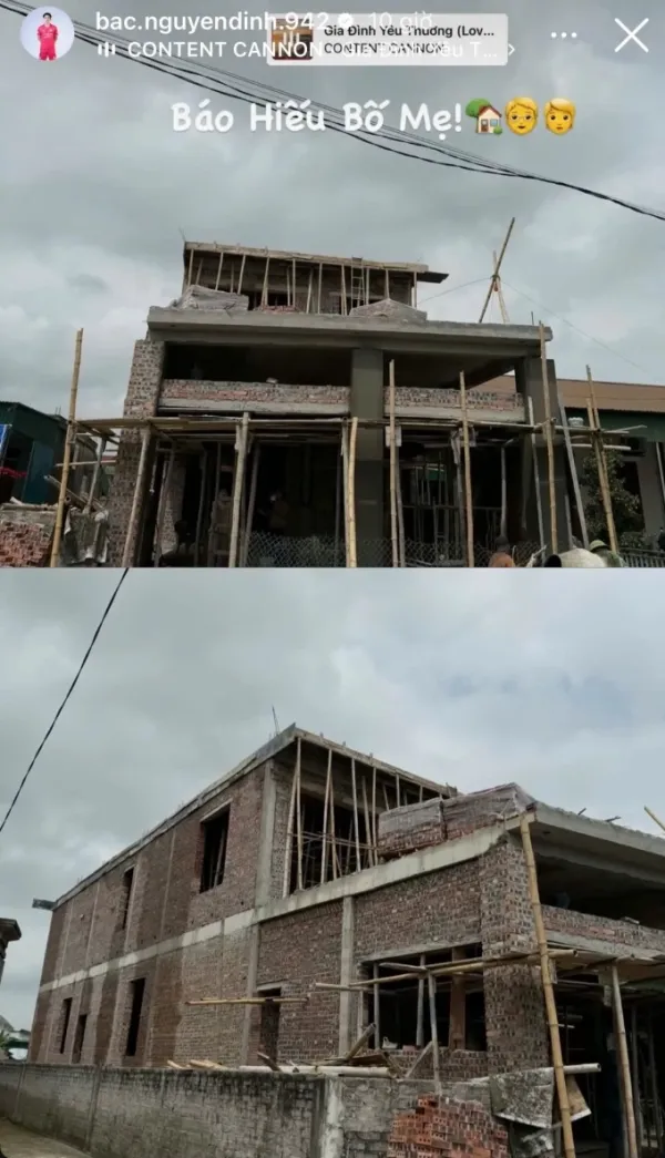 The photos of the house that is under construction for Nguyen Dinh Bac parents. Photo by Instagram/@bac.nguyendinh.942