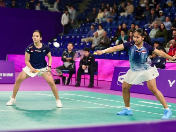 Ganda putri Indonesia, Rachel Allessya Rose/Febi Setianingrum, saat tampil pada semifinal Orleans Masters 2026 di Orleans, Prancis, 21 Maret 2026.