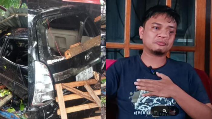 KOLASE -- Mobil rusak dan Reza Mustaki, adik kedua korban meninggal dalama kecelakaan mobil tersebut pada Sabtu 14 Maret 2026.