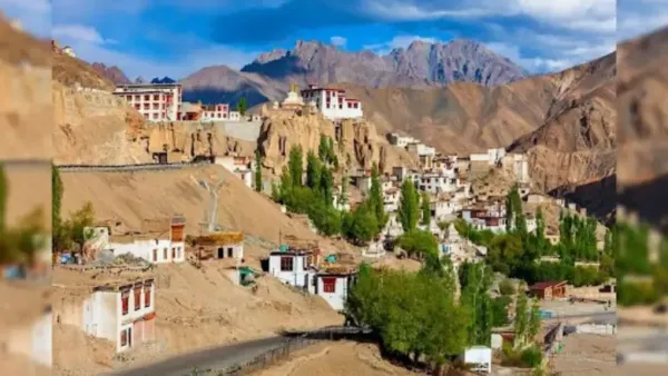 The Lamayuru Monastery, one of the oldest and largest Buddhist gompas in Ladakh, is perched on a rocky cliff.
