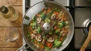 Once it starts boiling, reduce the heat and let the vegetables cook on low flame until they become tender. You can also add white wine at this stage if desired.