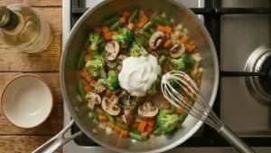 Add sour cream and stir well. Cook on low heat until the gravy becomes creamy and slightly thick.