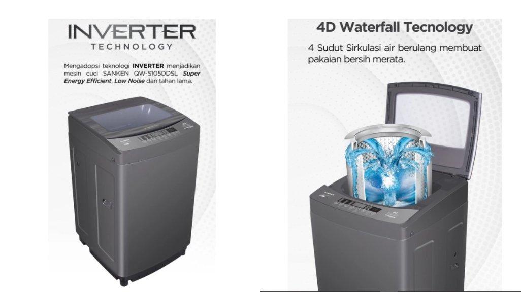 Sanken QW-S105DDSL (Inverter) Mesin Cuci Top Loading 10.5KG