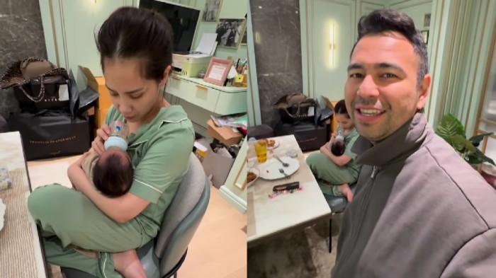 NGEMONG BAYI - Kolase potret Raffi Ahmad dan Nagita saat mengurus seorang bayi laki-laki, dicapture Sabtu (28/2/2026).