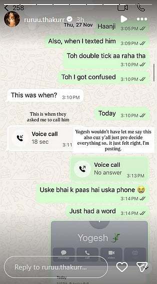 Ruru Thakur defends herself by posting Whatsapp chats