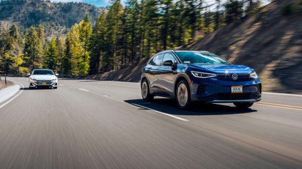 Volkswagen EV driving on road