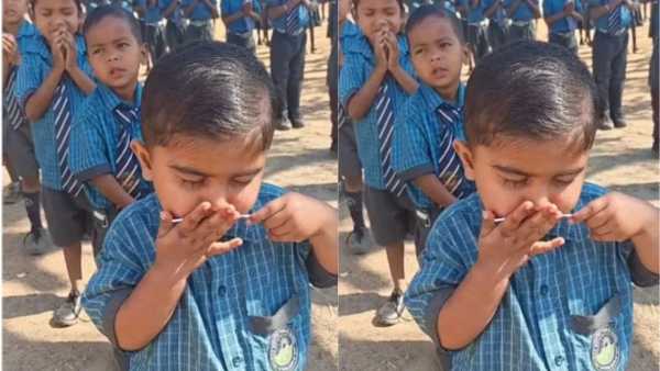 Viral: Child seen worshiping God in school assembly with the power of lollipop, watching the video people remember childhood days
