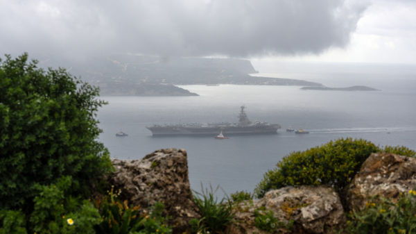 USS Gerald R Ford arriving in port for repairs