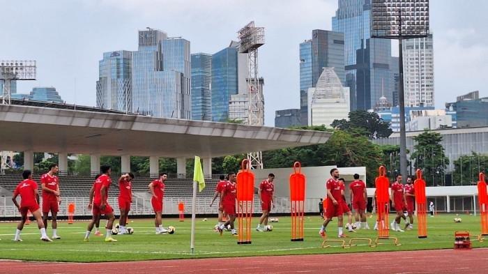 Para pemain Timnas Indonesia melakukan latihan terakhir jelang tampil menghadapi Bulgaria pada laga Final FIFA Series, Stadion Madya, Senayan, Jakarta, Minggu (29/3/2026).
