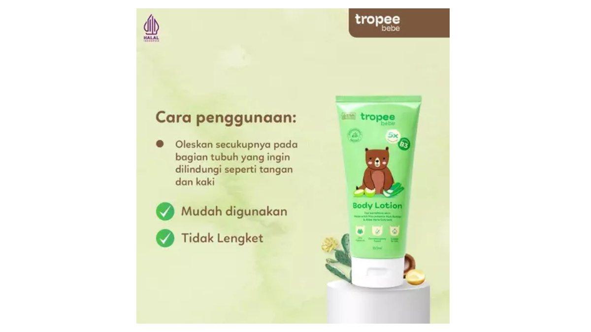Ilustrasi cara pakai produk Tropee Bebe Body Lotion 150ml