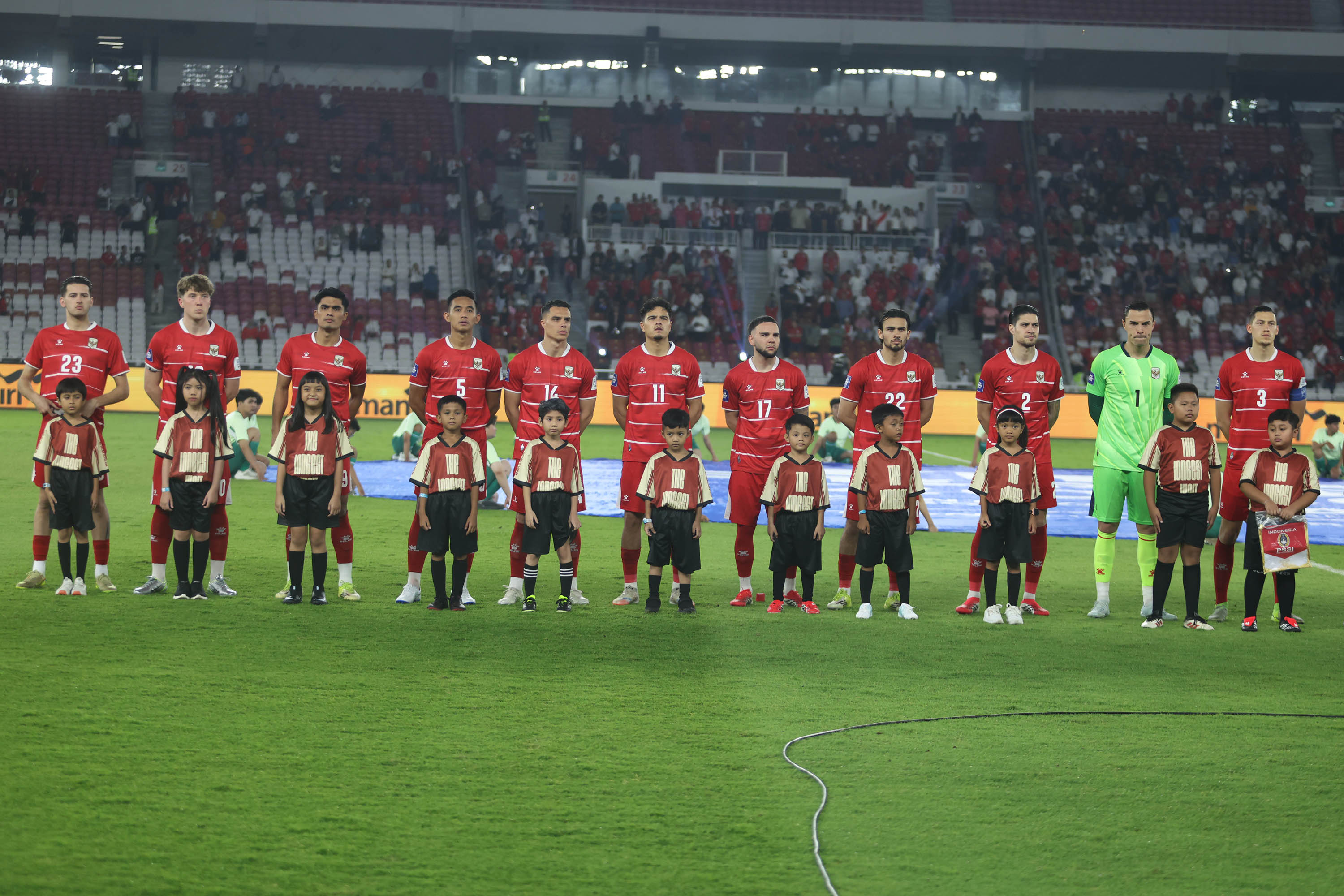 FIFA SERIES - Timnas Indonesia, sebelum melawan Timnas Bulgaria pada FIFA Series 2026 di Stadion Utama Gelora Bung Karno (SUGBK) Jakarta, Senin (30/3/2026). Timnas Indonesia sementara tertinggal 1-0 di babak pertama, difoto menggunakan Canon EOS R5 Mark II