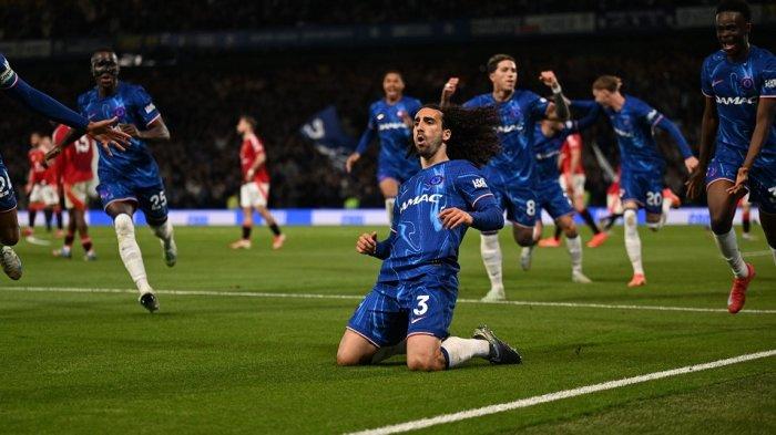 SELEBRASI - Selebrasi bek Chelsea, Marc Cucurella saat melawan Manchester United pada pekan ke-37 Liga Inggris, di Stamford Bridge Stadium, Sabtu (17/5/2025) dini hari WIB. Chelsea berhasil menang tipis 1-0. (Laman resmi Chelsea).