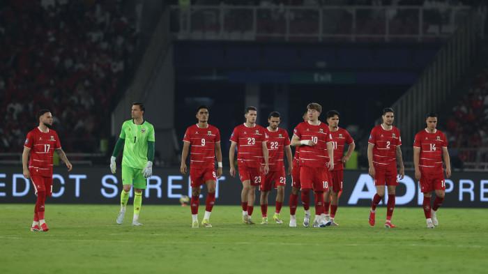 FIFA SERIES - Timnas Indonesia sebelum melawan Timnas Bulgaria pada FIFA Series 2026 di Stadion Utama Gelora Bung Karno (SUGBK) Jakarta, Senin (30/3/2026). Timnas Indonesia sementara tertinggal 1-0 di babak pertama, difoto menggunakan Canon EOS R5 Mark II