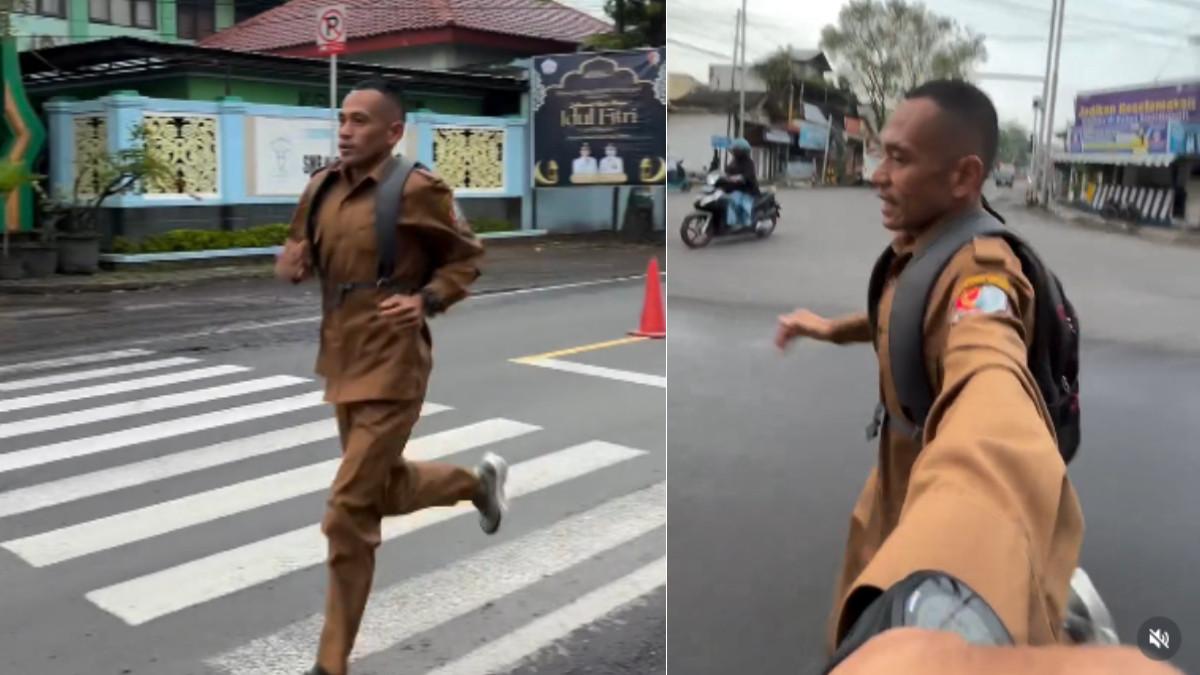 GURU LARI KE SEKOLAH - Ahmad Zaki Febiansyah viral karena rutin berangkat ke sekolah dengan berlari, yang menuai apresiasi dan dianggap menginspirasi gaya hidup sehat.