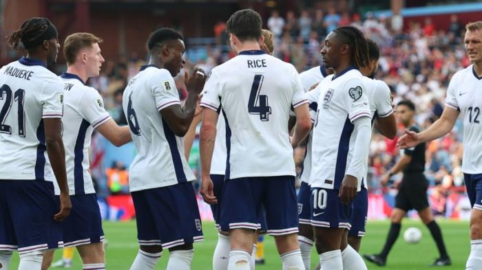 MERAYAKAN GOL - Para pemain Timnas Inggris merayakan gol ke gawang Andorra di Kualifikasi Piala Dunia 2026 Zona Eropa, Sabtu (6/9/2025). (Foto diunduh dari Instagram FA Inggris)