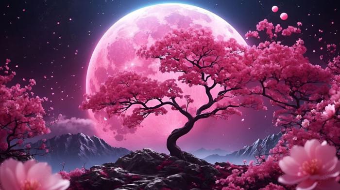 PINK MOON- Ilustrasi fenomena Pink Moon atau Bulan Merah Mudah yang diperkirakan akan terjadi pada April 2026 mendatang.