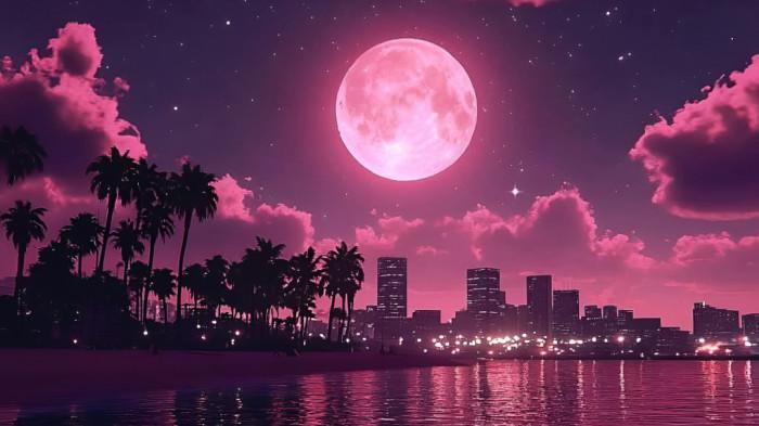 PINK MOON- Ilustrasi fenomena langit Pink Moon atau bulan merah muda.