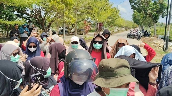 DEMO NAKES - Puluhan Nakes dan Mahasiswa melakukan aksi unjuk rasa di depan Kantor Bupati Jl Tammauni Pue Ballung, Desa Tobadak, Kecamatan Tobadak, Kabupaten Mamuju Tengah, Sulawesi Barat, Rabu (1/4/2026). (Sandi/Tribun)