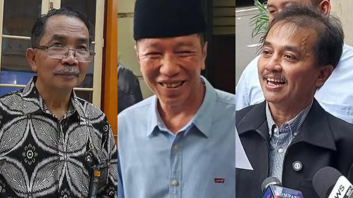 KASUS IJAZAH JOKOWI - Kolase foto Guru Besar Ilmu Hukum Pidana Universitas Islam Sultan Agung Prof. Dr. Binsar Gultom (kiri), Presiden ke-7 RI Joko Widodo (tengah), dan pakar telematika Roy Suryo (kanan).