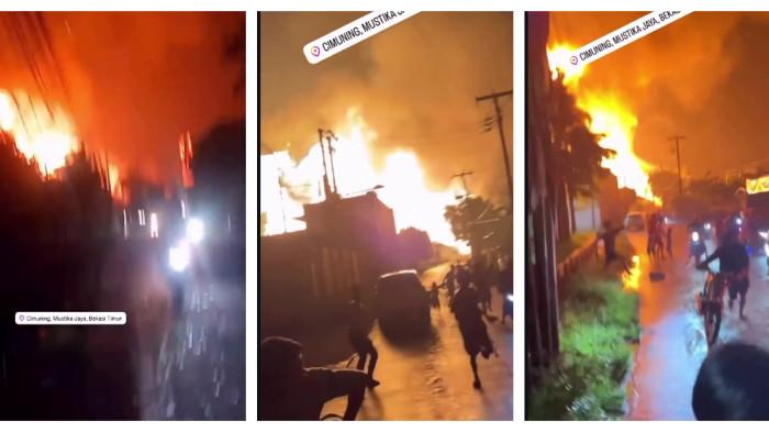 Kebakaran hebat terjadi di kawasan Cimuning, Mustikajaya, Kota Bekasi, Rabu (1/4/2026) malam. Insiden tersebut memicu kepanikan warga setelah terdengar suara ledakan keras berulang dari lokasi kejadian.