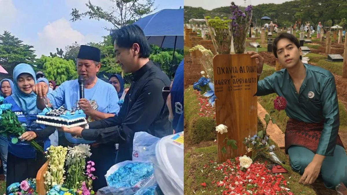 EGI FAZRI VIRAL - Kolase potret Egi Fazri ketika datangi makam Vidi Aldiano, sempat bawa kue ultah