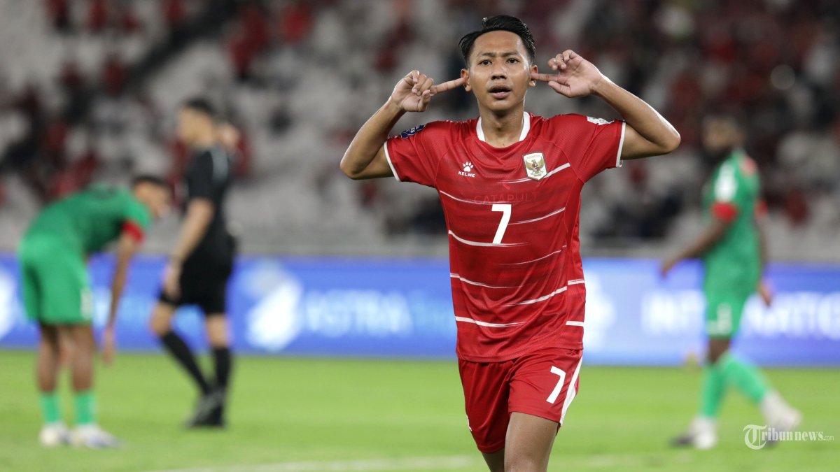 FIFA SERIES - Pesepak bola Timnas Indonesia Beckham Putra melakukan selebrasi usai mencetak gol ke gawang Timnas St Kitts and Nevis pasa laga FIFA Series di Stadion Gelora Bung Karno, Senayan, Jakarta, Jumat (27/3/2026). TRIBUNNEWS/IRWAN RISMAWAN