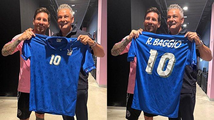 MESSI BERTEMU IDOLA -  Lionel Messi mendapat kejutan spesial dari seorang legenda sepakbola Italia, Roberto Baggio di tengah persiapan laga Piala Dunia Antarklub 2025. Messi tak bisa menyembunyikan rasa terharunya dan langsung membagikan momen tersebut ke media sosialNYA.