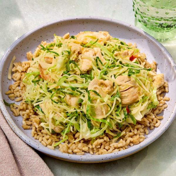 A recipe photo of Spicy Chicken and Cabbage Stir-Fry Credit: Photographer: Robby Lozano, Food Stylist: Jennifer Wendorf, Prop Styling: Josh Hoggle.