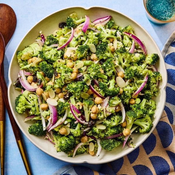 Recipe image of Chopped Broccoli & Chickpea Salad. Credit: Photographer: Morgan Hunt Ward, Prop Stylist: Abby Armstrong, Food Stylist: Ruth Skipworth.