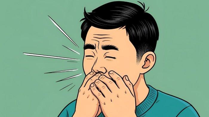 ILUSTRASI MENELAN DAHAK - Gambar ilustrasi hasil olah kecerdasan buatan (AI) dari seseorang yang menelan dahak saat batuk yang dibuat pada Minggu (2/3/2025), Berikut adalah penjelasan terkait pertanyaan apakah menelan dahak dapat membatalkan puasa atau tidak.