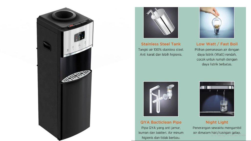 Sanken Dispenser Duo Galon Bawah Atas HWD-H230SS-BK Oasis Stainless Steel