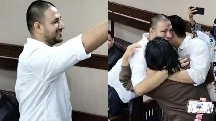 LARANG SIARAN LANGSUNG - Ammar Zoni hadir secara langsung di sidang kasus narkoba di Pengadilan Negeri Jakarta Pusat (kanan). Ammar Zoni tampak bahagia hingga menangis pada momen pertama kalinya setelah sekian lama tidak bertemu dengan keluarganya di ruang sidang Pengadilan Negeri Jakarta Pusat, Kamis (18/12/2025). Penyebab Majelis Hakim larang sidang Ammar Zoni disiarkan langsung.