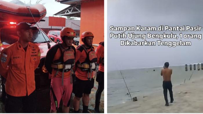 KAPAL KARAM-Hujan lebat yang mengguyur Kota Bengkulu pada Minggu sore (5/4/2026) berujung petaka, Sebuah kapal nelayan dilaporkan karam di kawasan Pantai Pasir Putih sekitar pukul 16.35 WIB. Basarnas turunkan tim pencarian.