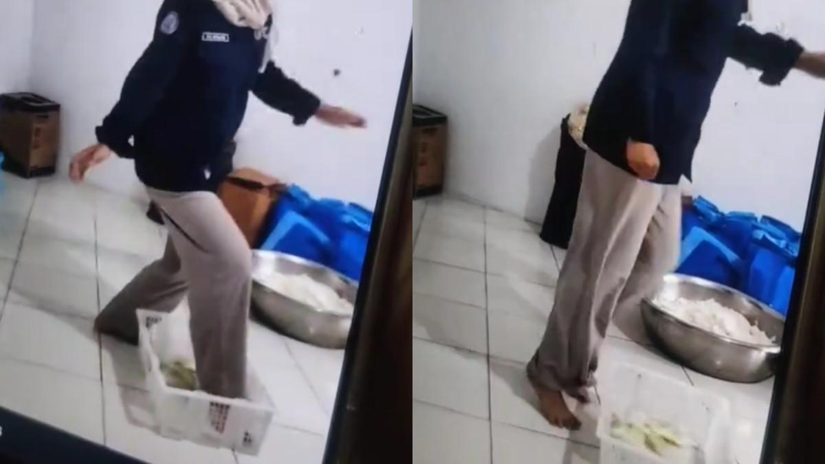 KABAR MBG - Aksi tidak terpuji seorang petugas SPPG yang menginjak keranjang berisi buah potong.