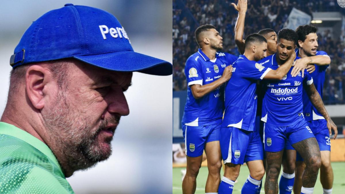 KOLASE BOJAN HODAK DAN PEMAIN PERSIB BANDUNG - Potret pelatih Persib Bandung Bojan Hodak (kiri) dan selebrasi pemain Persib Bandung (kanan).