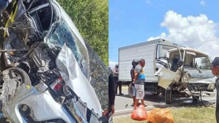LAKA--Kecelakaan dua mobil di Jalan GORR, Senin (6/4/2206). Sumber foto: TribunGorontalo.com/Warga.