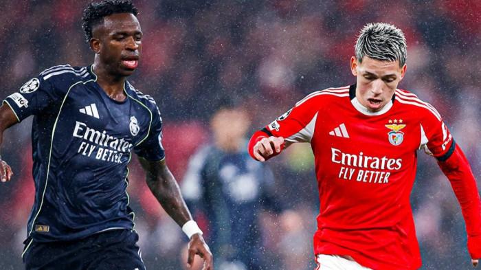 BEREBUT BOLA - Vinicius Junior dan Gianluca Prestianni berebut bola pada laga Benfica vs Real Madrid di Liga Champions 2025/2026.
