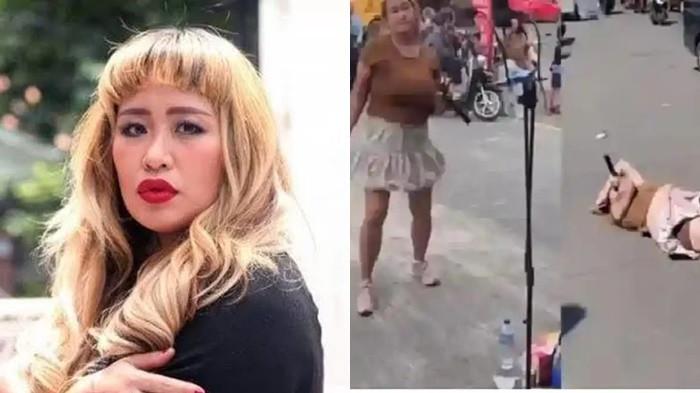 AKSI NGAMEN PINKAN - Kolase Pinkan Mambo (kiri), aksi Pinkan Mambo ngamen sampai berguling di jalan raya (kanan). Penyebab pihak Dishub amankan Pinkan mambo saat ngamen di jalanan.