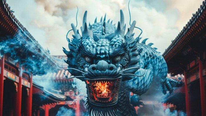 RAMALAN SHIO - Gambar hasil olahan Ai menunjukkan ilustrasi lambang Shio Naga, diunggah Jumat (4/4/2025).