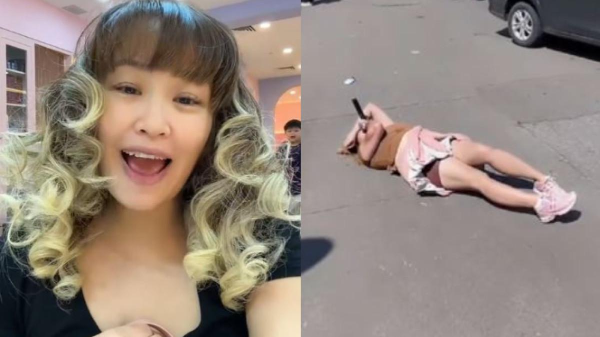 PINKAN MAMBO NGAMEN - Pinkan Mambo ditertibkan oleh petugas Dinas Perhubungan (Dishub) karena ngamen di area terlarang, sempat curi perhatian karena rebahan di aspal.