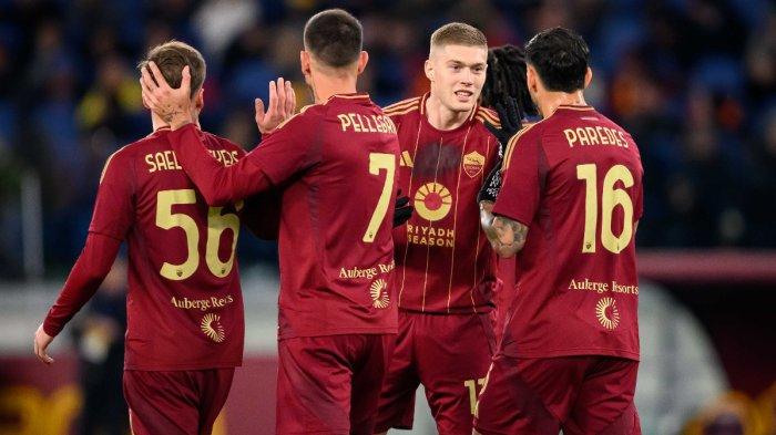Aksi selebrasi penyerang AS Roma, Artem Dovbyk saat melawan Genoa pada pekan ke-21 Liga Italia, Sabtu (18/1/2025) dini hari WIB.