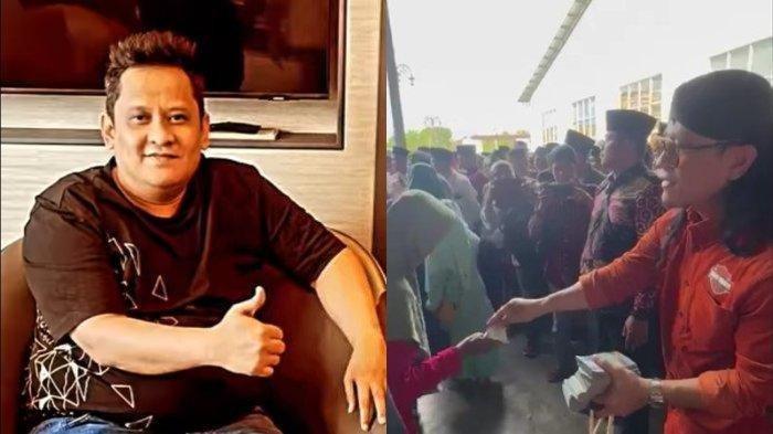 Pengusaha asal Pamekasan, Madura, bernama Haji Khairul Umam alias Haji Her (kiri). Gus Miftah saat bagi-bagi uang di sebuah gudang milik Haji Her di Pamekasan (kanan). - Pada Rabu (3/1/2024), Bawaslu Pamekasan mengatakan akan memanggil Gus Miftah dan dua orang lainnya, termasuk Haji Her, terkait aksi bagi-bagi uang.