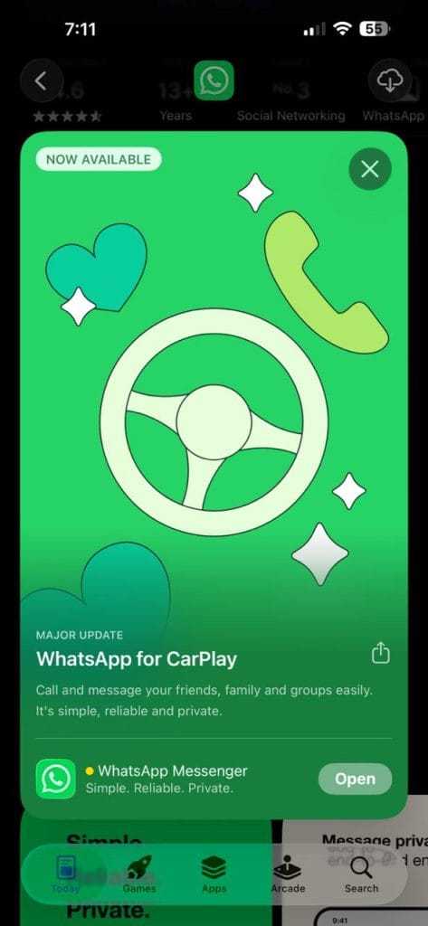 Apple Appstore highlights WhatsApp for CarPlay