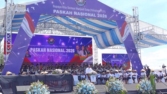 PASKAH - Ibadah Paskah Nasional Gereja-gereja Sulawesi Utara 2026 di Pohon Kasih Kawasan Megamas, Manado, Rabu 8 April 2026. Paskah Nasional Gereja-gereja Sulawesi Utara menyuarakan seruan perdamaian bagi bangsa Indonesia.