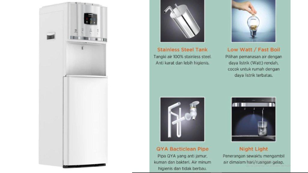 Sanken Dispenser Galon Bawah HWD-L130SS-WH Oasis Stainless Steel.