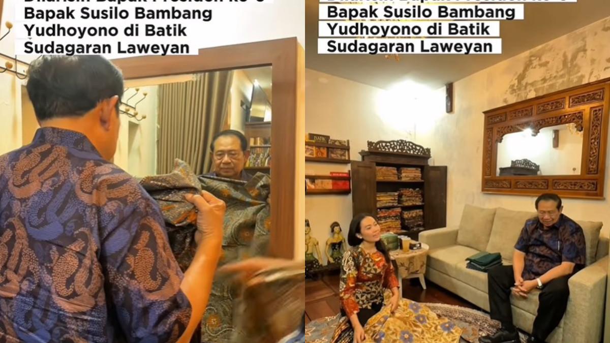 SBY menyempatkan diri mendatangi sentra batik legendaris di kawasan Laweyan Solo, tepatnya di Batik Sudagaran Laweyan.