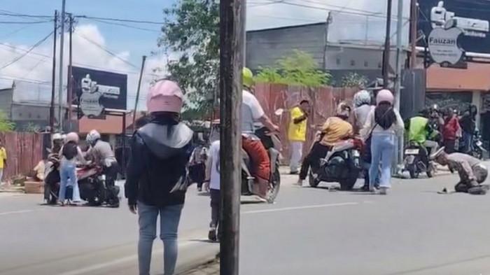 POLANTAS DITABRAK -- Kolase foto seorang polantas Gorontalo ditabrak pengendara motor di Jl HB Jassin, Kota Gorontalo. (Sumber: Facebook Rahman Abdjul)