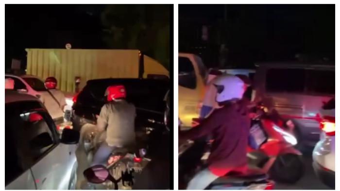 TERJEBAK MACET - Kendaraan terjebak kemacetan parah di perempatan Jalan Pangeran