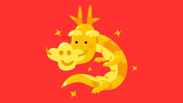 ILUSTRASI SHIO NAGA - Lambang Shio Naga yang dibuat di Canva pada Kamis (5/6/2025).