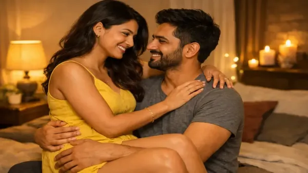 Couple sharing a close and emotional seated moment together